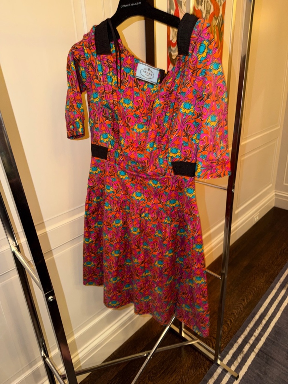 Prada Vibrant Fuchsia Floral Dress with Turquoise Accents